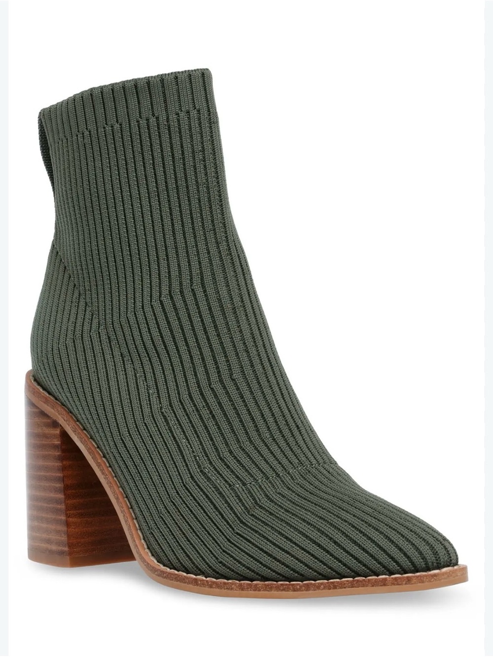 Steven By Steve Madden Rib-Knit Ankle Boot in Olive Green | Size 10 | Worn Once